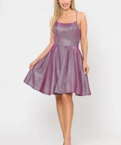 Prom Square Neck Short Metallic Glitter Dress By Poly USA 8220