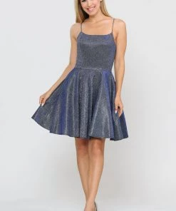 Prom Square Neck Short Metallic Glitter Dress By Poly USA 8220