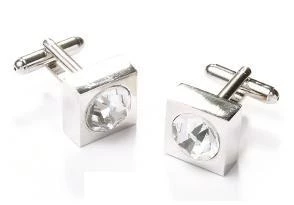 ABC Fashion Square Silver Cufflinks With A Clear Crystal 3 ABC Fashion Square Silver Cufflinks With A Clear Crystal