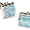 ABC Fashion Square Silver Cufflinks With Aqua Blue Mosaic Men