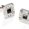 ABC Fashion Square Silver Cufflinks With Black And Clear Crystals Men