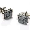ABC Fashion Men Square Silver Cufflinks With Black And Gray Marble
