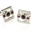 ABC Fashion Square Silver Cufflinks With Black And Red Crystals Men