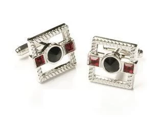 ABC Fashion Square Silver Cufflinks With Black And Red Crystals Men 3 ABC Fashion Square Silver Cufflinks With Black And Red Crystals Men