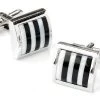 ABC Fashion Square Silver Cufflinks With Black And White Stripes