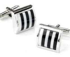 ABC Fashion Square Silver Cufflinks With Black And White Stripes