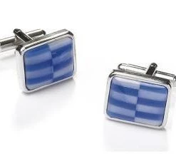 ABC Fashion Square Silver Cufflinks With Blue And White Checkers