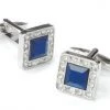 ABC Fashion Men Square Silver Cufflinks With Blue Gem And Clear Crystals