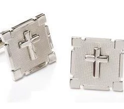 ABC Fashion Men Square Silver Cufflinks With Cross