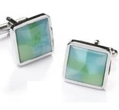 ABC Fashion Men Square Silver Cufflinks With Green And Blue Stone