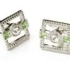 ABC Fashion Men Square Silver Cufflinks With Green And Clear Crystals