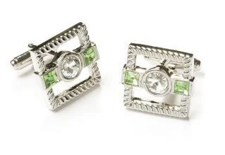 ABC Fashion Men Square Silver Cufflinks With Green And Clear Crystals 3 ABC Fashion Men Square Silver Cufflinks With Green And Clear Crystals