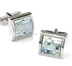 ABC Fashion Square Silver Cufflinks With Light Blue Mosaic