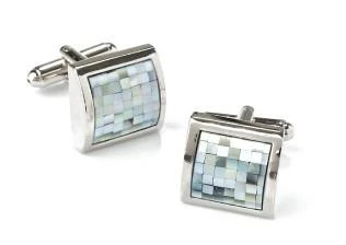 ABC Fashion Square Silver Cufflinks With Light Blue Mosaic 3 ABC Fashion Square Silver Cufflinks With Light Blue Mosaic
