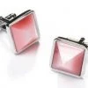 ABC Fashion Men Square Silver Cufflinks With Pink Stone