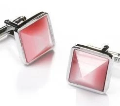 ABC Fashion Men Square Silver Cufflinks With Pink Stone