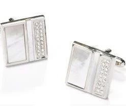 ABC Fashion Men Square Silver Cufflinks With Plated Metal And Crystals