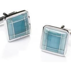 ABC Fashion Square Silver Cufflinks With Sky Blue Stone