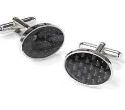 ABC Fashion Men Stainless Steel Oval Cufflinks In Black