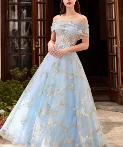 Prom Strapless 3D Floral Corset Gown By Cinderella Divine CD963