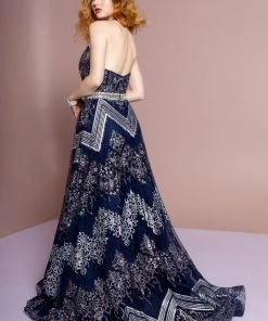 Elizabeth K Strapless A-line Glitter Print Gown By GLS Gloria GL2649 Prom