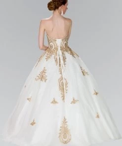 Lace Applique Strapless Ballgown By Elizabeth K GL2379