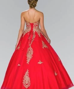 Lace Applique Strapless Ballgown By Elizabeth K GL2379
