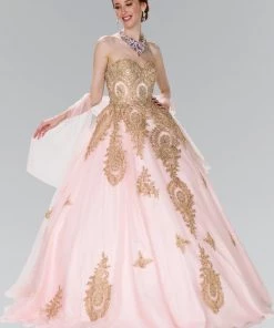 Lace Applique Strapless Ballgown By Elizabeth K GL2379