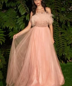 Strapless Feather Ball Gown By Cinderella Divine CR864