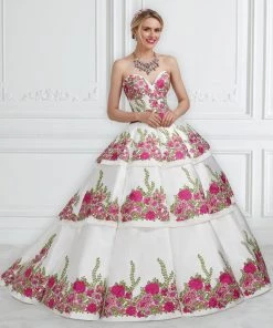 Strapless Floral Embroidered Quinceanera Dress By House Of Wu 26952 Quinceañera