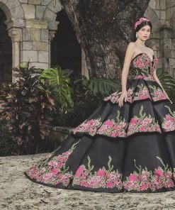 Strapless Floral Embroidered Quinceanera Dress By House Of Wu 26952 Quinceañera