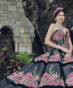 Strapless Floral Embroidered Quinceanera Dress By House Of Wu 26952 Quinceañera