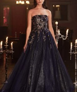 Prom Strapless Glitter Ball Gown By Cinderella Divine CD955