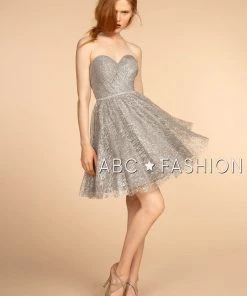 Strapless Glitter Print Short Dress By Elizabeth K GS1627 Prom