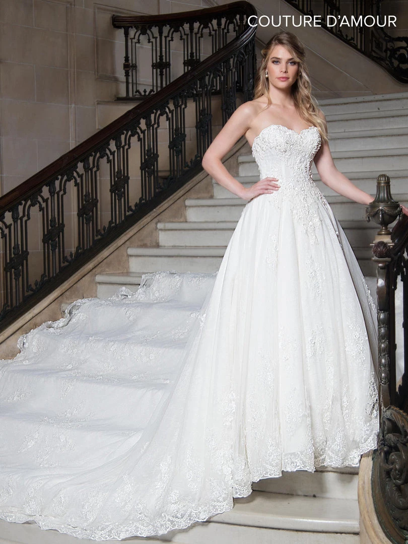 Wedding Dresses Strapless Lace Wedding Dress With Cape Train By Mary's Bridal MB4020 3 Wedding Dresses Strapless Lace Wedding Dress With Cape Train By Mary's Bridal MB4020