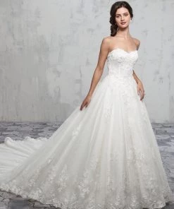 Wedding Dresses Strapless Lace Wedding Dress With Cape Train By Mary's Bridal MB4020 11 Wedding Dresses Strapless Lace Wedding Dress With Cape Train By Mary's Bridal MB4020