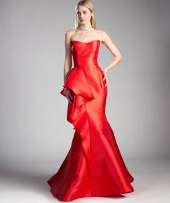 Prom Strapless Mermaid Dress With Ruffles By Cinderella Divine JS0402