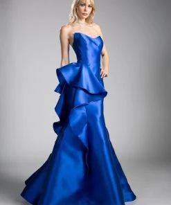 Prom Strapless Mermaid Dress With Ruffles By Cinderella Divine JS0402