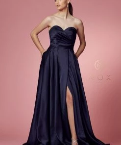 Strapless Satin Pocket Gown By Nox Anabel R1036 18 Strapless Satin Pocket Gown By Nox Anabel R1036