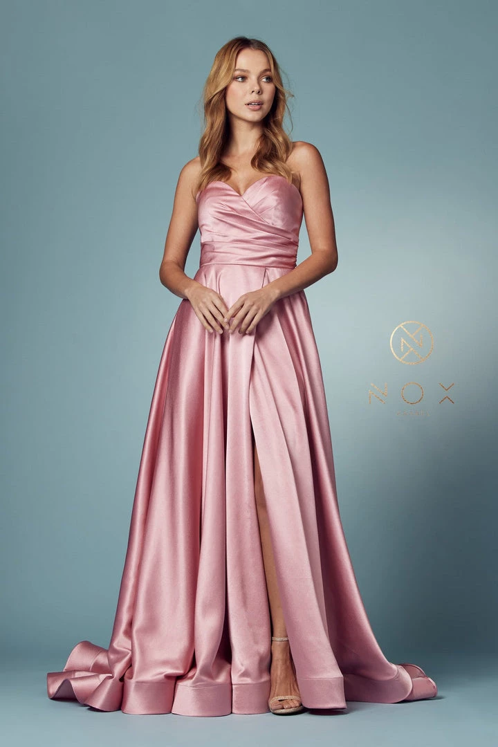 Strapless Satin Pocket Gown By Nox Anabel R1036 12 Strapless Satin Pocket Gown By Nox Anabel R1036