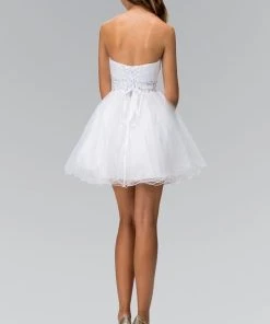 Strapless Short Dress With Jeweled Waistband By Elizabeth K GS1053