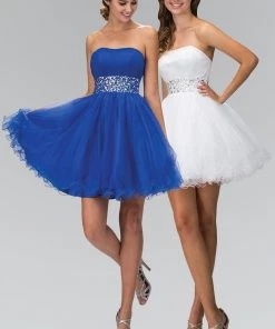 Strapless Short Dress With Jeweled Waistband By Elizabeth K GS1053