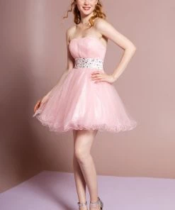 Strapless Short Dress With Jeweled Waistband By Elizabeth K GS1053