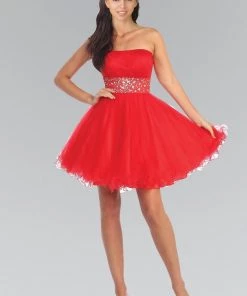 Strapless Short Dress With Jeweled Waistband By Elizabeth K GS1053