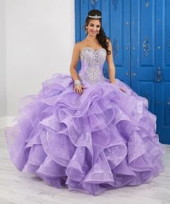 LA Glitter By House Of Wu Quinceañera Strapless Sweetheart Layered Dress By House Of Wu LA Glitter 24047