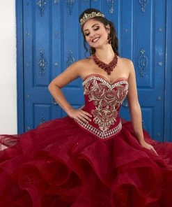 LA Glitter By House Of Wu Quinceañera Strapless Sweetheart Layered Dress By House Of Wu LA Glitter 24047
