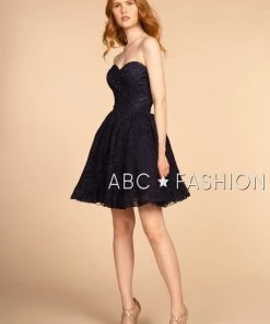 Prom Strapless Sweetheart Short Lace Dress By Elizabeth K GS1611