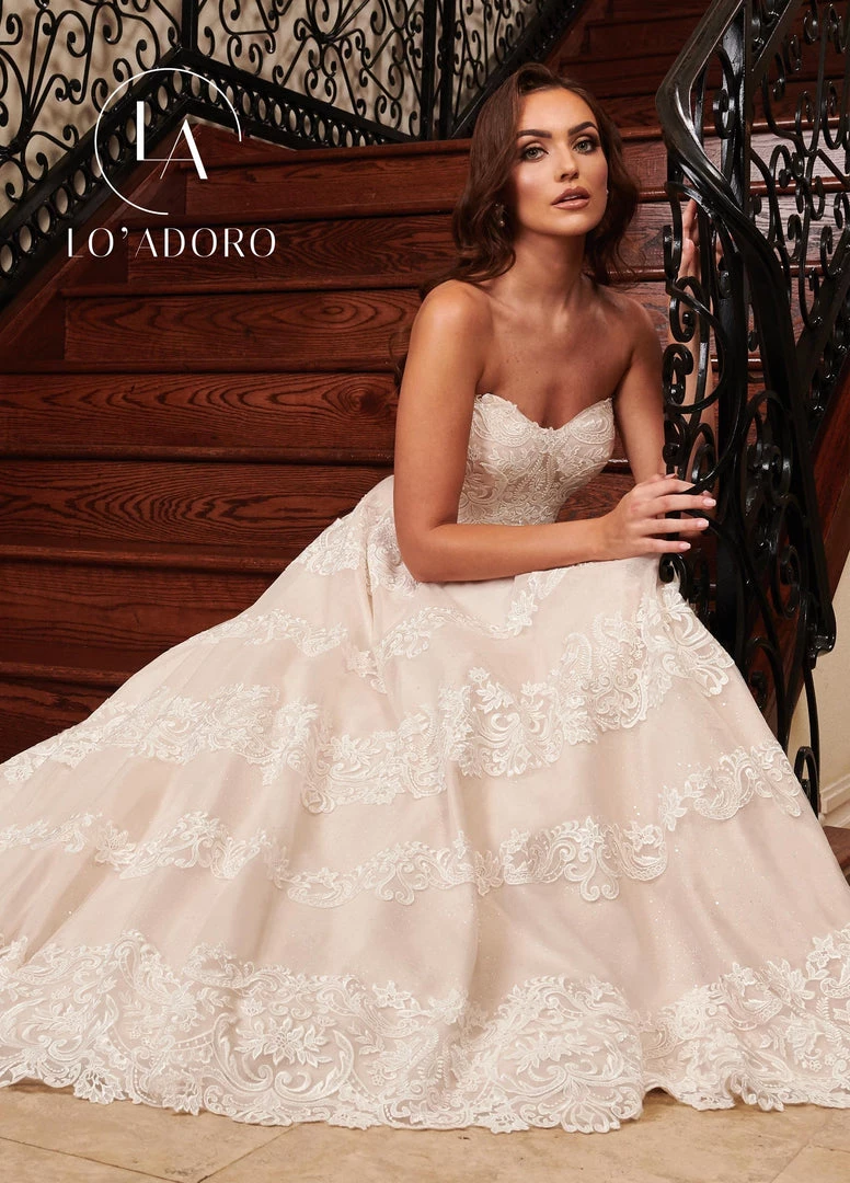 Lo Adoro By Mary's Bridal Strapless Tiered Lace A-Line Wedding Gown By Mary's Bridal M767 3 Lo Adoro By Mary's Bridal Strapless Tiered Lace A-Line Wedding Gown By Mary's Bridal M767