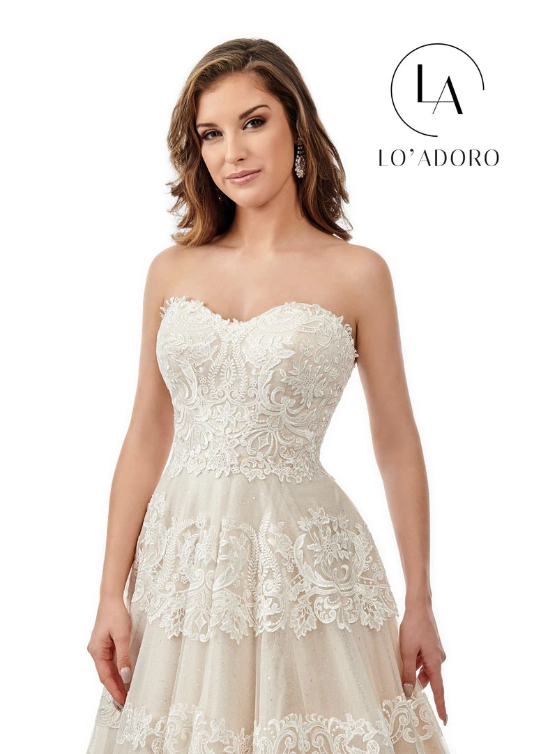 Lo Adoro By Mary's Bridal Strapless Tiered Lace A-Line Wedding Gown By Mary's Bridal M767 5 Lo Adoro By Mary's Bridal Strapless Tiered Lace A-Line Wedding Gown By Mary's Bridal M767