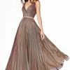 Long Metallic V-Neck Dress By Cinderella Divine KC896 1 Long Metallic V-Neck Dress By Cinderella Divine KC896